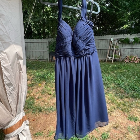 Bill Levkoff Bridal Party Prom Special Occasion Navy Midi Chiffon Fit And Flare - Picture 13 of 16